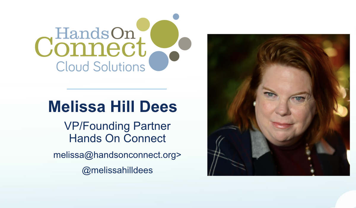 We are excited to welcome <a href="/melissahilldees/">Melissa Hill Dees</a>, VP and Founding Partner <a href="/HandsOnConnect/">HandsOn Connect</a> back as a lead instructor in our <a href="/salesforce/">Salesforce</a> NPSP training course! #FutureISNow