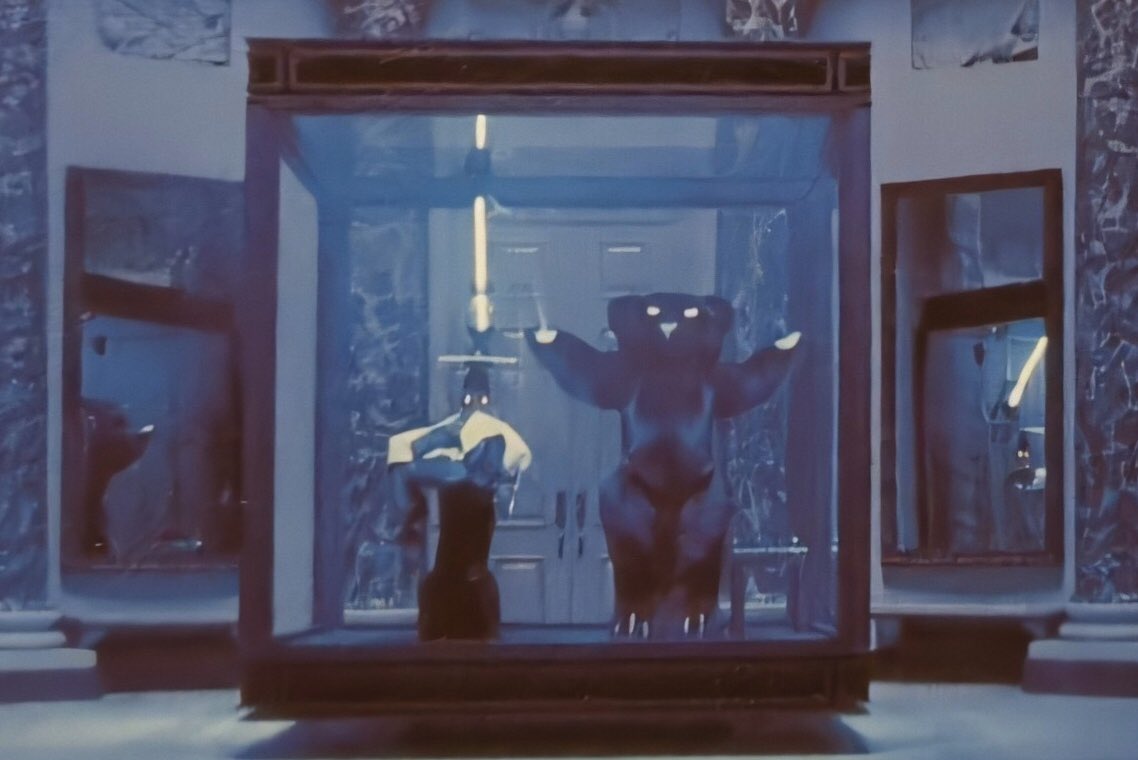 Sir August successfully gets the last secret (the relationship between protons and ions to cloud mass pressure). This information from the scientist is the key to Sir August making his own Prospero Program. At the crescendo of the aria, he plunges his staff into the scientist!