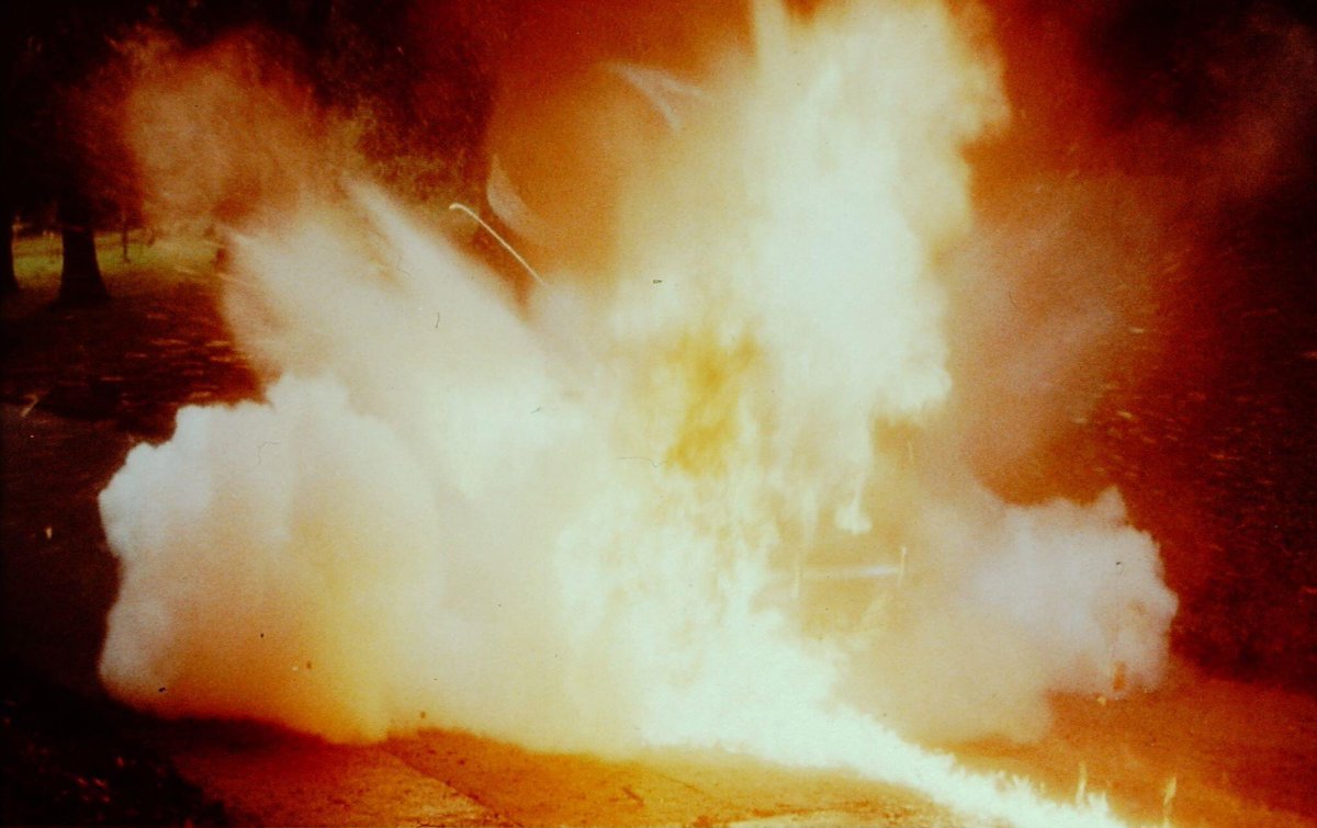 7. In the theatrical cut, Mrs Peel’s Jaguar simply explodes after the mechanical bee chase. In actual fact, during the chase a trail of petrol from the Jaguar’s punctured fuel tank is shown and provides more continuity for the explosion.