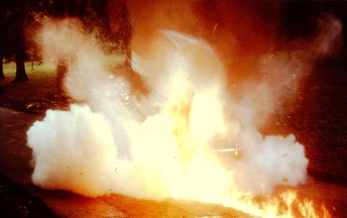 7. In the theatrical cut, Mrs Peel’s Jaguar simply explodes after the mechanical bee chase. In actual fact, during the chase a trail of petrol from the Jaguar’s punctured fuel tank is shown and provides more continuity for the explosion.