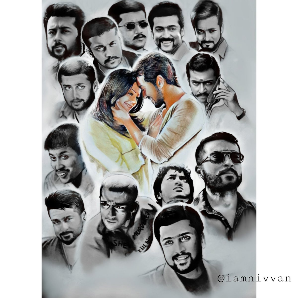 iamnivvan's tweet photo. HAPPY BIRTHDAY TO MY DEAR @Suriya_offl ANNA ❤❤here i added some of my favorite film characters 🔥
Which one is your favorite??? 
.
.
.
.
Please do tag suriya anna below ❤
Materials:A4 paper, prisma color and graphite pencil❤❤ #HappyBirthdaySuriya https://t.co/Lt1lPBz24w