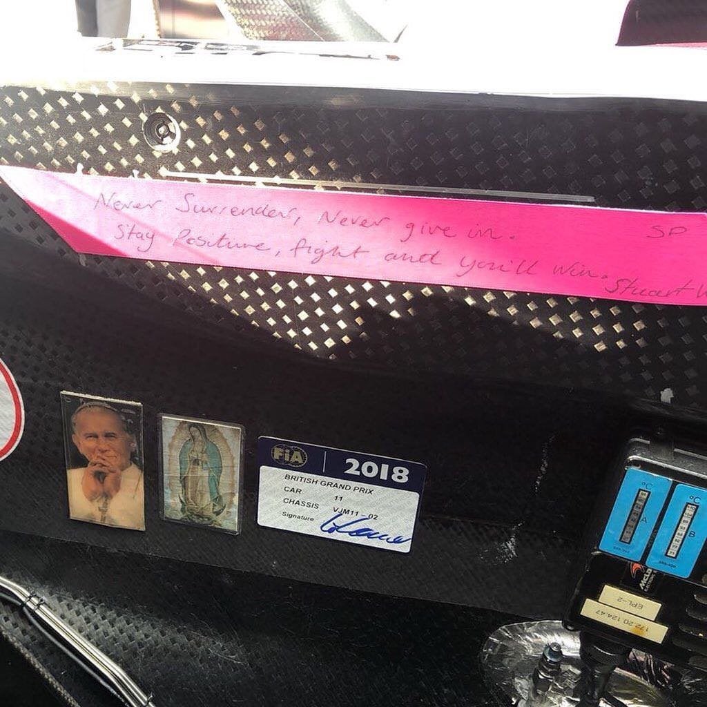 First up it's Sergio Pérez who keeps a photo of the late pope John Paul II, whose hand he touched in Italy sometime in the 2000s and he claims to feel a special connection to; and also a picture of Our Lady of Guadalupe, patron of Mexico