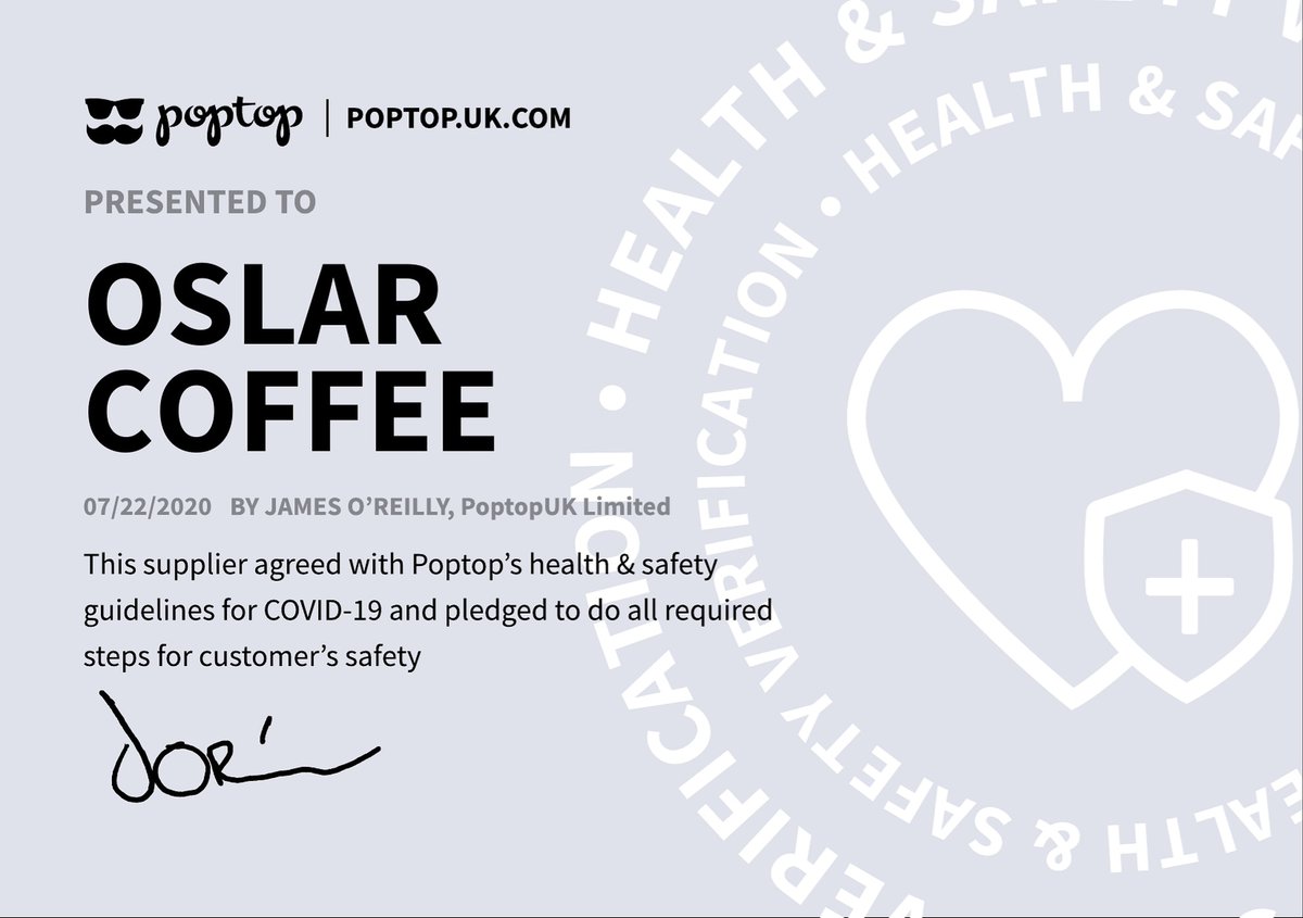 Health &amp; Safety will always be our top priority so we're very happy to be #covid19compliant &amp; recognised through one of our event channels <a href="/Poptop_UK/">Poptop UK</a> 👍☕🚀🦒#oslarcoffee #oslarcoffeemobile #mobilecoffeebar #coffeebars #coffeelovers #events
