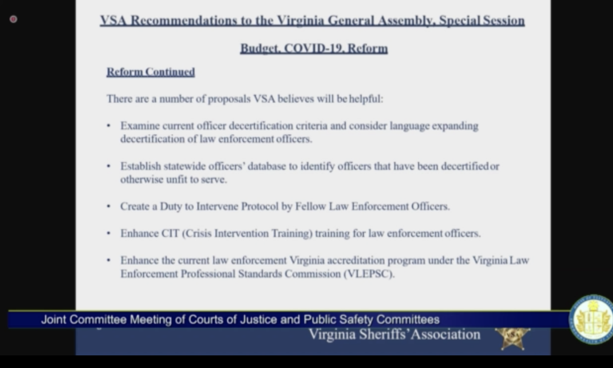the VA sheriffs assoc endorses a more robust decertification process & a statewide database to ensure unfit officers don't get law enforcement jobs elsewhere