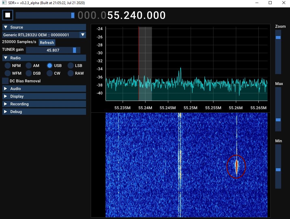 Meteor scatter using #SDRpp on #rtlsdr