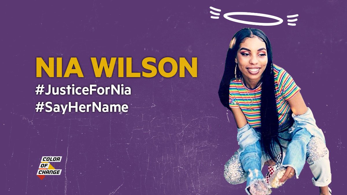 ColorOfChange's tweet photo. 2 years ago, #NiaWilson was killed by a white supremacist emboldened by this administration. Today, we honor her life. A criminal conviction will never bring her back, but we will cont fighting to create a world where Black women are no longer lost to racist violence. #SayHerName https://t.co/haMZQz6Afw
