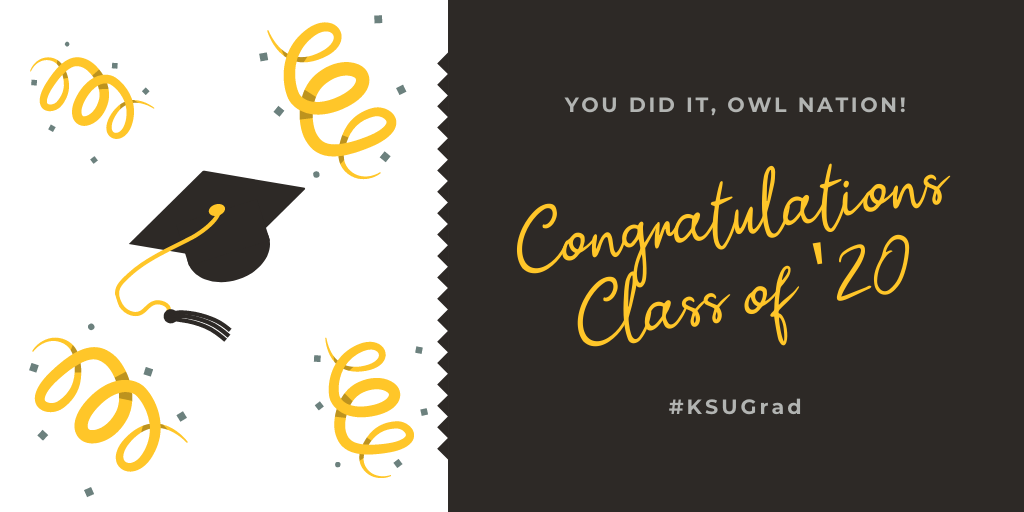 kennesawstate's tweet photo. Congratulations, Summer 2020 Graduates! All your hard work and diligence have paid off. We are proud of you! #KSUGrad 

Share in this joyous time and celebrate with your graduating class! 🔗: https://t.co/ik2fXnmwIt https://t.co/lykn02uy7i