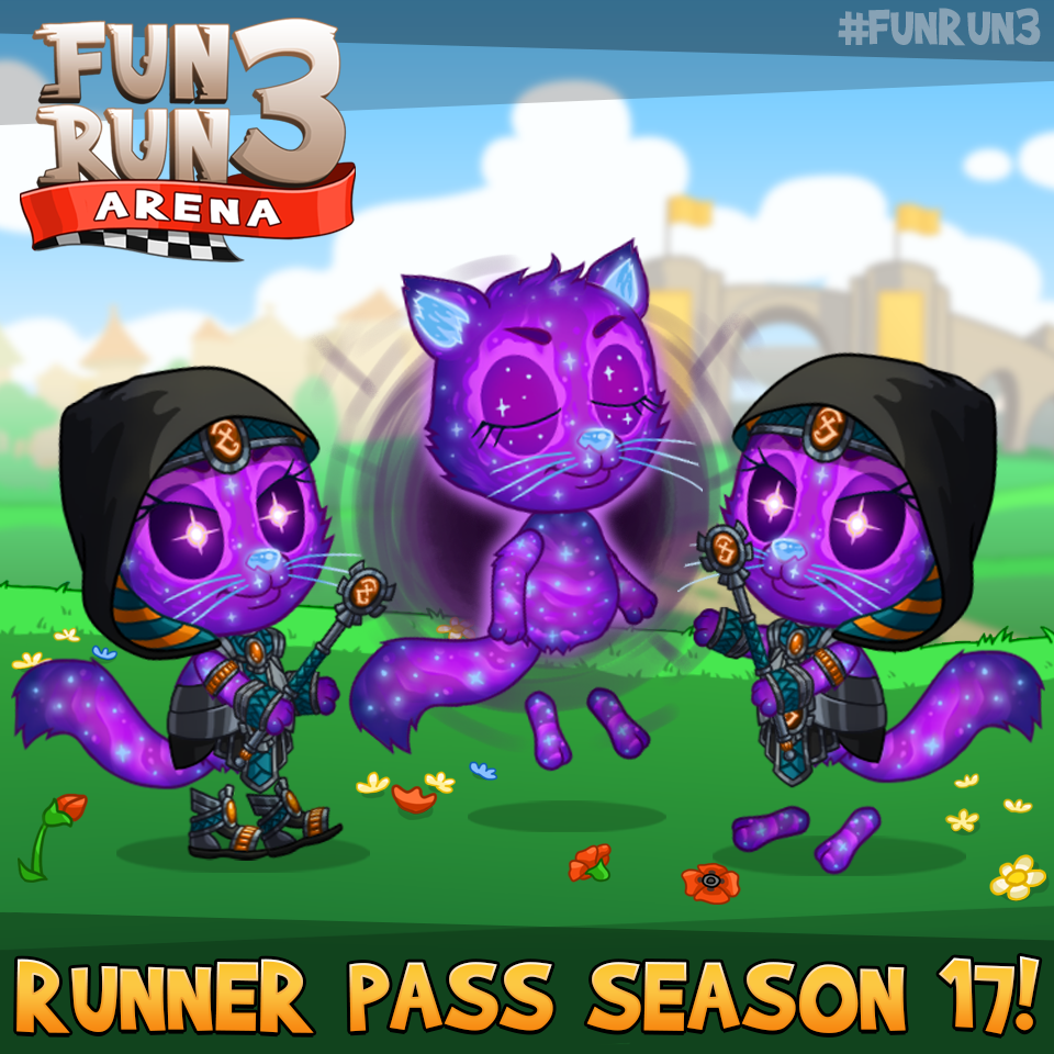 TheFunRun's tweet photo. #FunRun3 Runner Pass Season 17 is here! 🌌✨🐱 Collect the new items by progressing as far as possible before the time runs out and earn better rewards by upgrading the Pass. Have fun running!🏃  
Play now: https://t.co/Fxu5LIWEp2 https://t.co/rlbp8Mzm5p