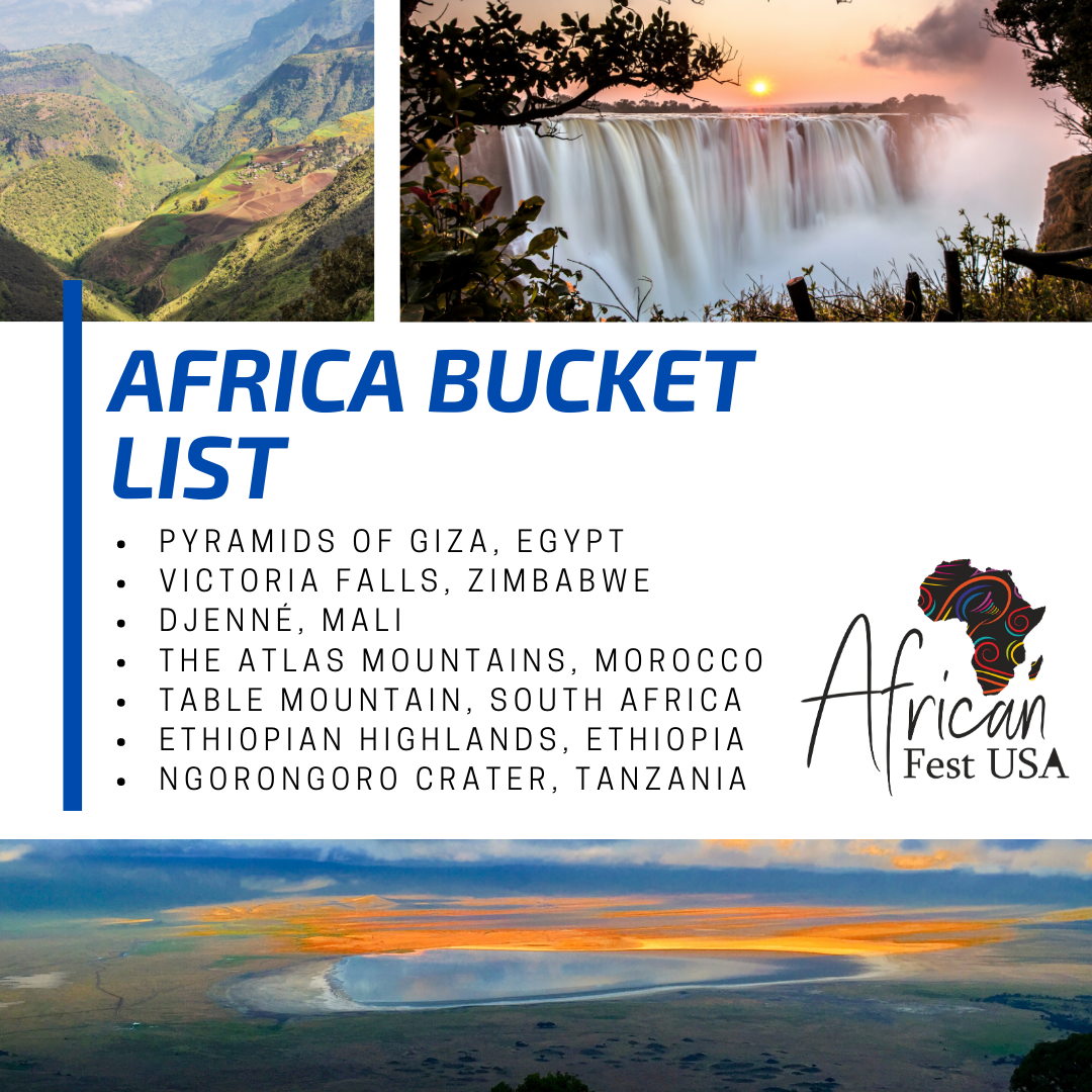 African_Festusa's tweet photo. Getting to all of Africa's top attractions would take a lifetime, but if you’re compiling an ultimate Africa bucket list, then these are a good place to start. What's on your Africa bucket list? #AfricanFestUSA #Africa #VisitAfrica #BucketList #GoSeeDo #Travel #Wonderlust https://t.co/LI6guX3hQX