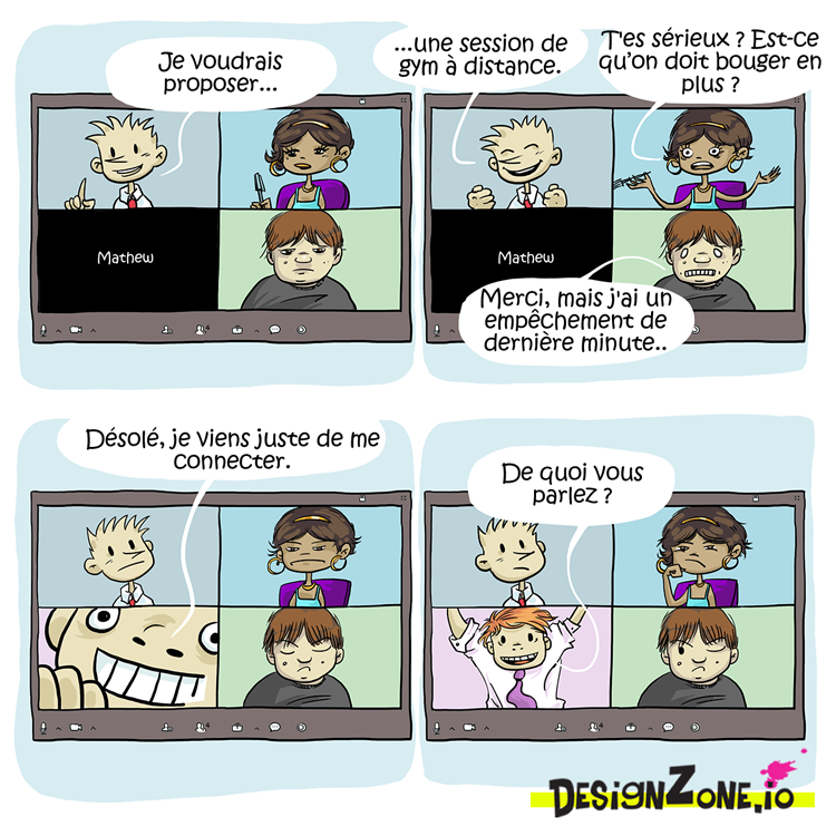 DesignzoneioFR's tweet image. Avez vous participé à des sessions de gym à distance ? Trouvez plus de BD sur: designzone.io  #coding #programming #programmingisfun #userexperience #users #userexperience #productdesign #gestiondeprojet #teletravail #bd #uxdesign  #ux #uxui #Webdesign #web #Gestion