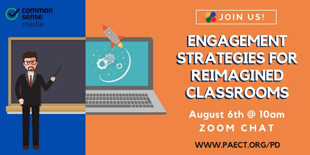 Looking for engagement strategies for your classroom?  Join <a href="/CommonSenseEd/">Common Sense Education</a> and <a href="/PAECT/">PAECT</a> on 8/6 to learn how we are reimagining classrooms to engage all students!  ow.ly/9Htm50AFdb9 #remakelearning #remaketomorrow #paectpd #ktifamily