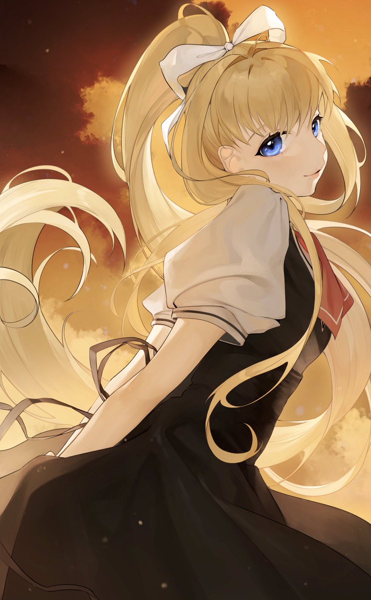 kamio misuzu 1girl long hair blonde hair blue eyes solo dress school uniform  illustration images