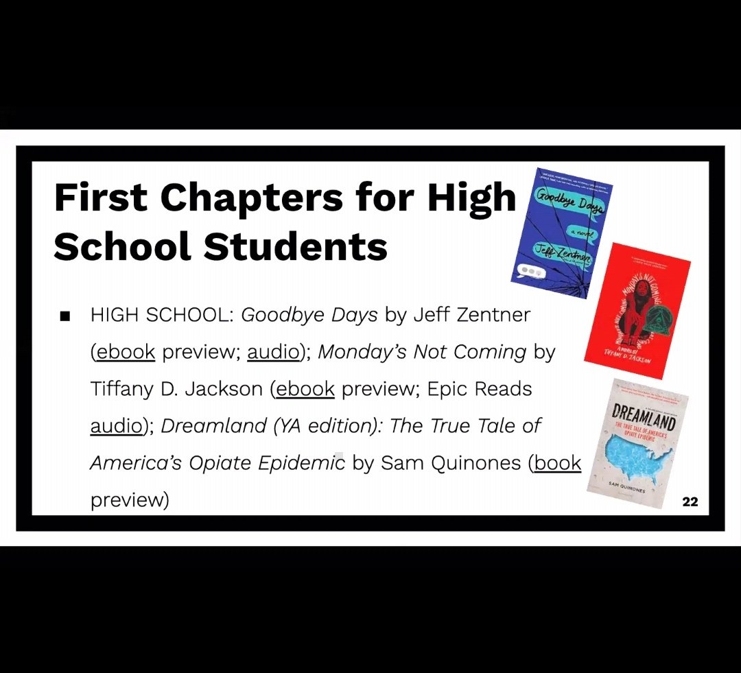 Ms_A_Tate's tweet photo. Thank you @MissLATeach for a great @NJCTENews webinar! Im excited to plans new ways to implement a love of reading into my classes! https://t.co/YZQCgV8RHM