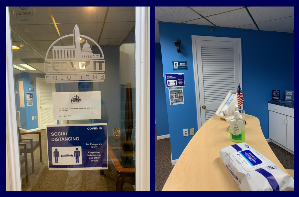 FedBizIT's tweet photo. Wondering how we've been handling COVID-19? We've been working from home since 3/15 &amp; staying safe with our FedBiz IT face masks from @DivinylbyC.❤️We stay connected via Zoom &amp; our (empty) office is CDC-compliant. 💪 We're doing great! #LoudounIsReady #coronavirus #staypositive https://t.co/n8PMcaIxWZ