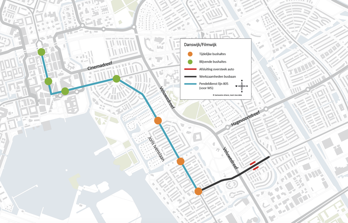 almere's tweet photo. ⚠️ Woe 22 juli t/m zo 26 juli zijn er 🛠 werkzaamheden 🛠 aan de busbaan in Danswijk. Vrijdag 24 juli 20:00 uur t/m zondag 26 juli is de busbaan afgesloten. De 🚌 bus M5 🚌 en R-net lijn 322 en 323 rijden een alternatieve route. Meer info op: https://t.co/luBmNpaVyo https://t.co/rZ42sSNzIR