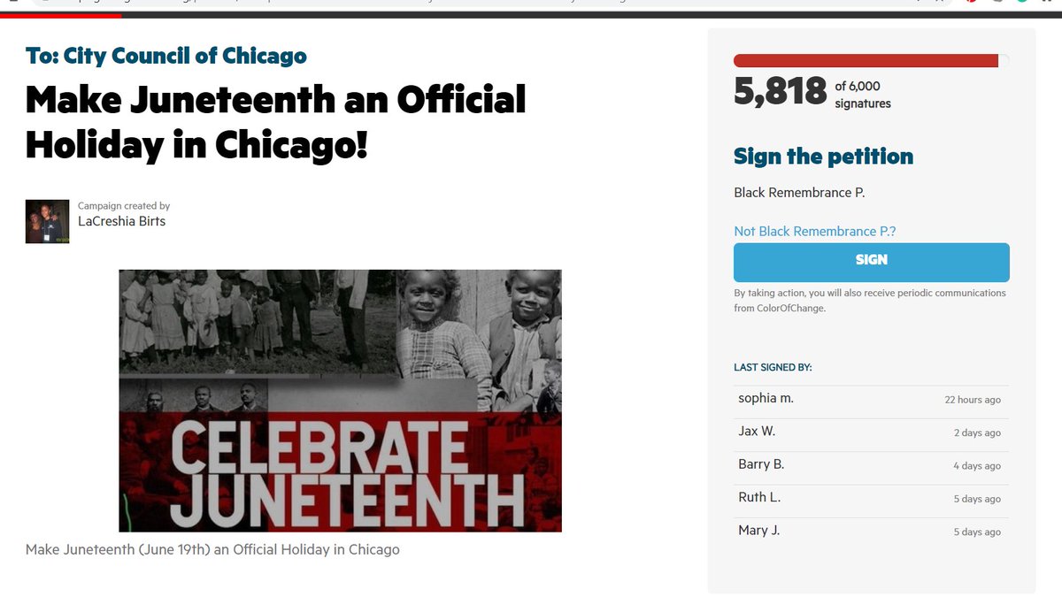 BlkRemembrance's tweet photo. Please help the #ChicagoJuneteenth Campaign get to 6,000 signatures today! 

https://t.co/sfTU15haVH https://t.co/UM1AI6BbZg