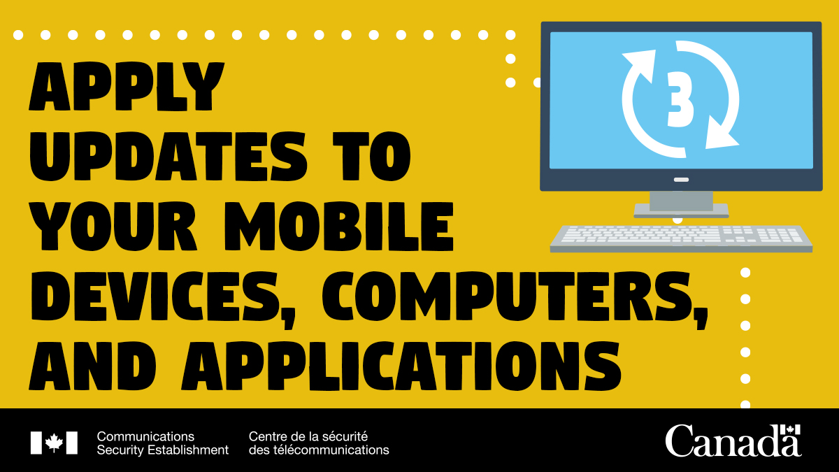 Protect yourself from #COVID19-related scams. Be sure to apply updates to your devices and applications. Updates are crucial to your security: they can contain what we call security #patches. Don’t ignore them.

Visit our site for more: cyber.gc.ca/en/guidance/5-…
