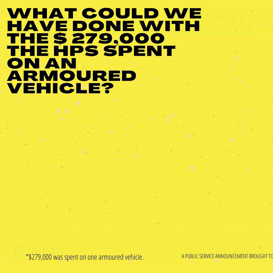 DefundHPS's tweet photo. What else could have been done with the $279,000 spent on armoured vehicle here in #HamOnt? Not every city in Ontario has one. What's the clear need for this tank? https://t.co/L2gZ1Tr0iL