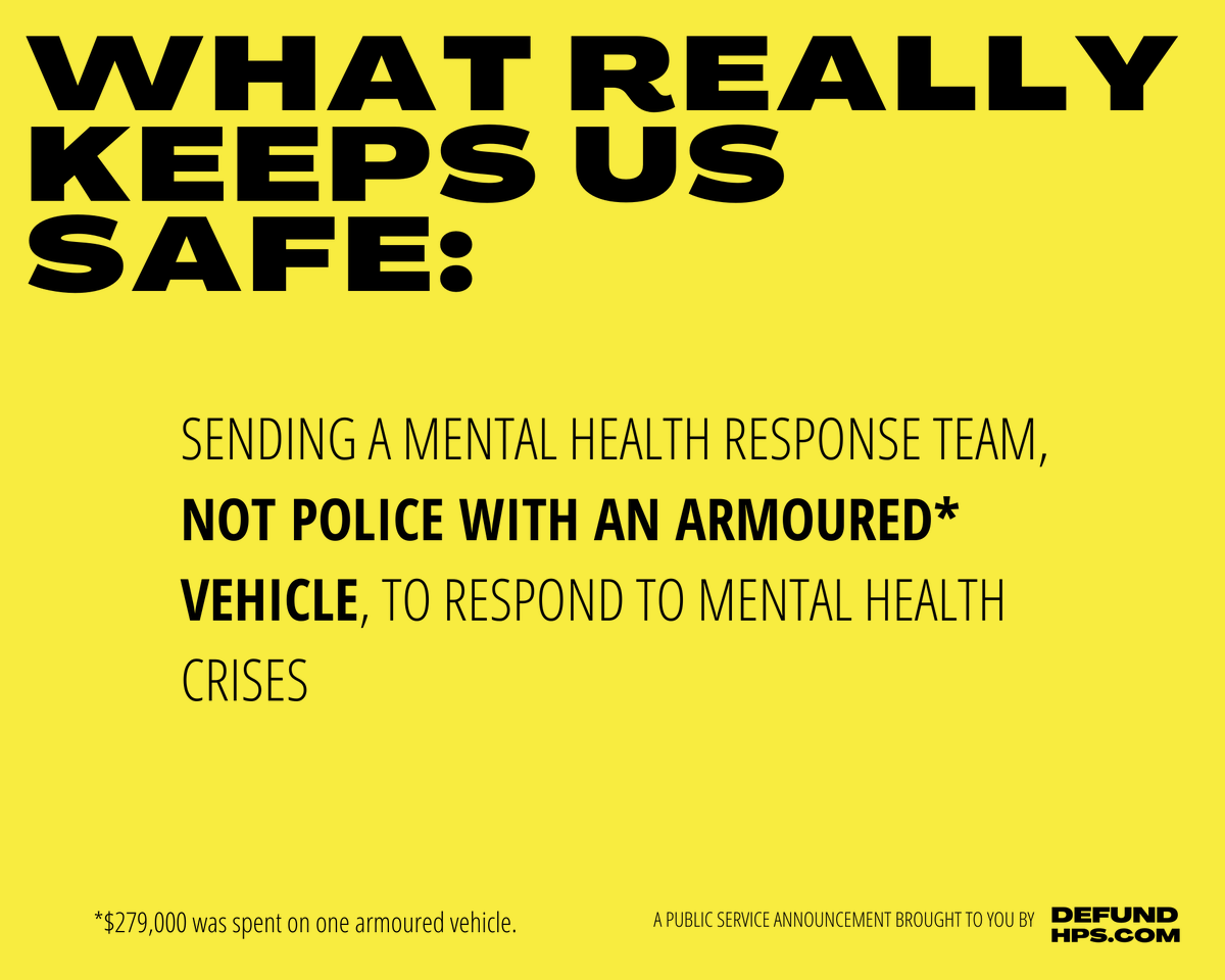 DefundHPS's tweet photo. What else could have been done with the $279,000 spent on armoured vehicle here in #HamOnt? Not every city in Ontario has one. What's the clear need for this tank? https://t.co/L2gZ1Tr0iL