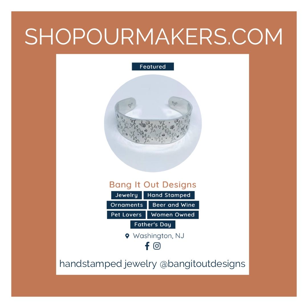 Deliver a smile or laugh that lasts forever. Stamped jewelry by @bangitoutdesigns can be customized with jokes, family names, or cherished milestones. Find your favorite on ShopOurMakers.com. #weddingdatejewelry #monogrammedjewelry #bestfriendbracelets #insidejokekeepsake