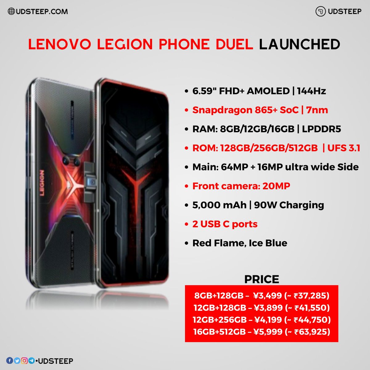 udsteep's tweet photo. Lenovo Legion Duel with Snapdragon 865+, side pop-up selfie camera, and 90W fast charging launched in china!

There is currently no word on whether Lenovo plans to bring the Legion Phone Duel to India or not.

#LenovoLegion #LenovoIndia #Lenovo #LenovoLegionDuel #UDSTEEP https://t.co/1j7BvAOzu8