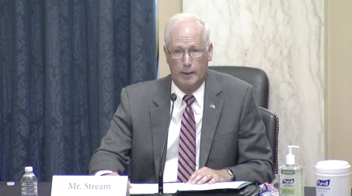 Screenshot of Rick Stream testifying before the Senate Rules Committee.
