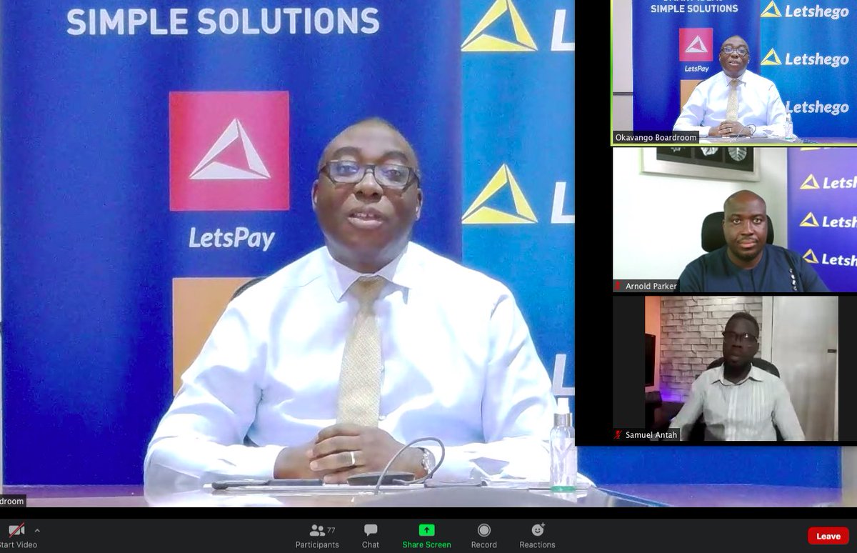 LetshegoGroup's tweet photo. #UniteAgainstCOVID19 - LETSHEGO GHANA 🇬🇭 hosts the 1st in a series of webinars with @OpportunityIntl to empower schools to build robust and resilient operations / Andrew Okai (Group Chief Executive) opened the series, hosted by @ArnoldParker (CEO Letshego Ghana) https://t.co/wo39NsI7Dq