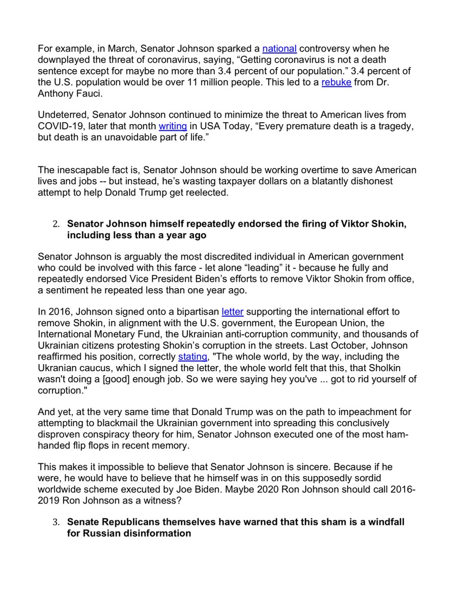 Literally the  @JoeBiden is on point and oddly resembles research from months agoIt is unconscionable to me that  @RonJohnsonWI  @SenRonJohnson continues down this unpatriotic path & by so doing amplifies Russian Security Services propaganda  https://assets.documentcloud.org/documents/6999630/Biden-Memo.pdfTHREAD  https://twitter.com/File411/status/1234921561951494144