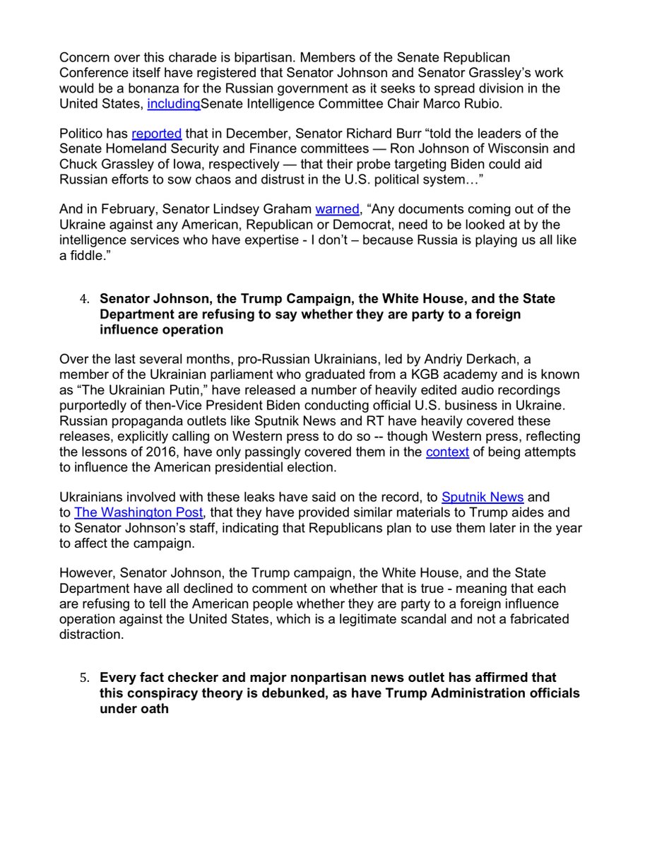 Literally the  @JoeBiden is on point and oddly resembles research from months agoIt is unconscionable to me that  @RonJohnsonWI  @SenRonJohnson continues down this unpatriotic path & by so doing amplifies Russian Security Services propaganda  https://assets.documentcloud.org/documents/6999630/Biden-Memo.pdfTHREAD  https://twitter.com/File411/status/1234921561951494144