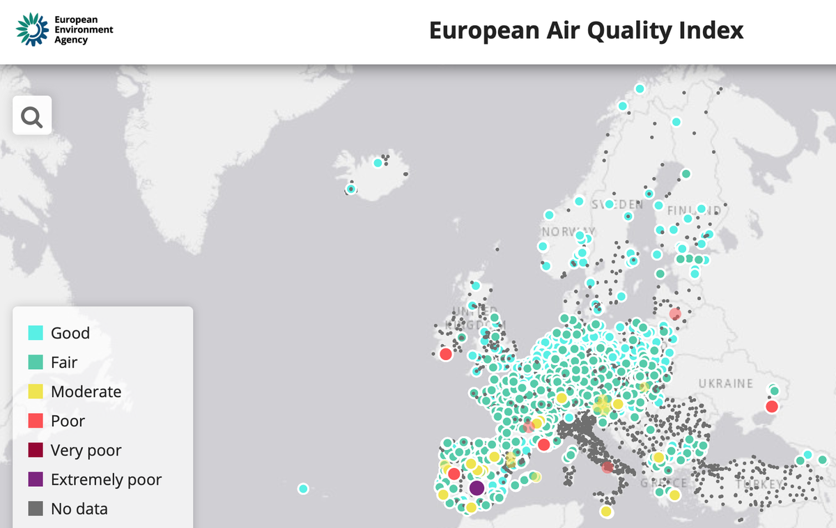 📈What is the #airquality of your city? <a href="/EUEnvironment/">EU EnvironmentAgency</a> provides real-time date on the quality of the air we breath.

👉airindex.eea.europa.eu

ℹ️European #airqualityindex website uses data 🛰️🇪🇺 from Copernicus #Atmosphere Monitoring service, implemented by <a href="/CopernicusECMWF/">Copernicus ECMWF</a>.