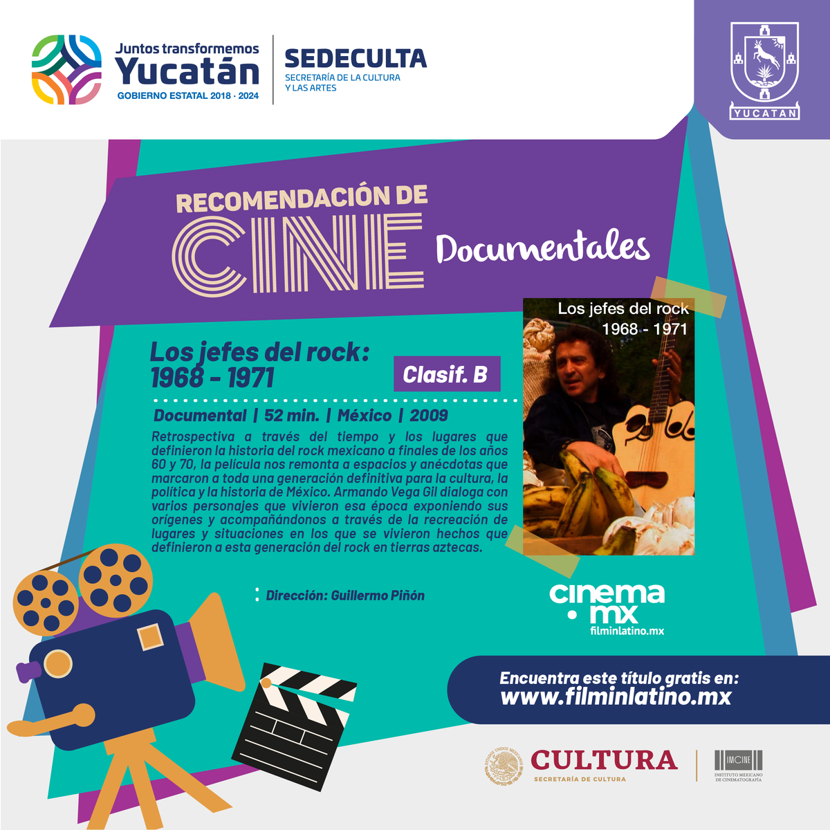 YucatanPresenta's tweet photo. #TardeDe @filminlatino
En el siguiente enlace podrás disfrutar de: Los jefes del rock, 1968-1971. Conocerás puntos importantes que marcaron la historia de este género musical en México, en voz de algunos de los exponentes más significativos de esa época.
https://t.co/MET3aV4kVH https://t.co/LW9gWtys29