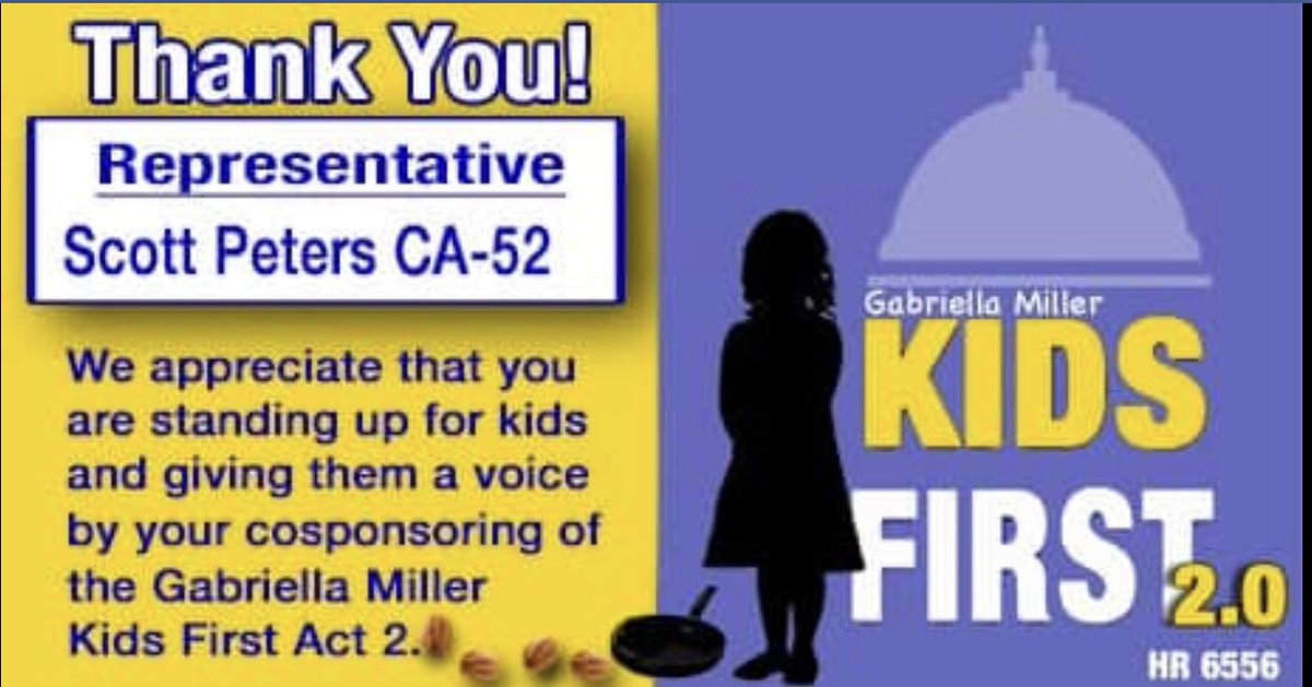 KathyLiu0's tweet photo. Thank you @RepScottPeters for standing up for kids with #ChildhoodCancer and #RareDisease by cosponsoring  HR 6556-The Gabriella Miller Kids First Research Act 2.0 #GMKF2  This will improve research and data collection without requiring taxpayer funding. Thank You! https://t.co/Pl6mNxGN9E
