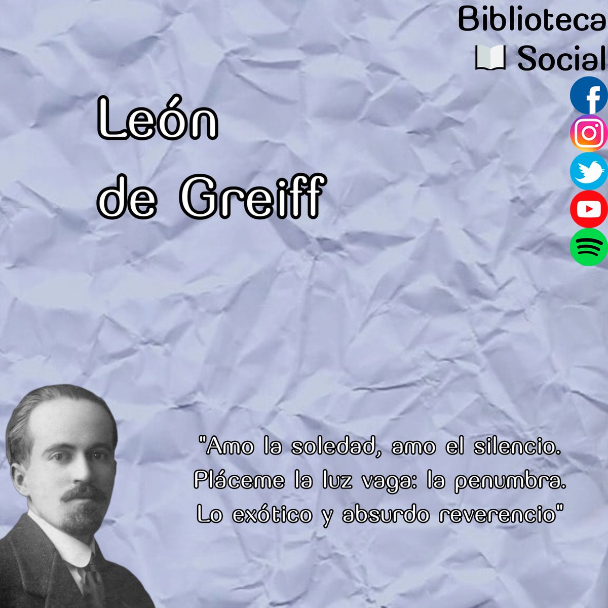 Bibl_Social_BS's tweet photo. #Efemérides
El 22 de julio de 1895 nace en Medellín el poeta colombiano Francisco de Asís León Bogislao de Greiff Haeusler, conocido como León de Greiff
#BibliotecaSocial #BS
#LeonDeGreiff #Leon #Greiff #Literatura #Escritor #Escritora #Poeta #Libros #Libro #Book #Books #Lectores https://t.co/o2BgOvXQHe