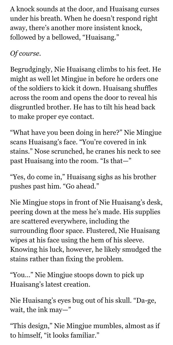 hanjiologist's tweet photo. here's a special #wipwednesday sneak peek of my story for the nie brothers zine @HeartAndBlade_! plenty of angst to go around but strangely cathartic to write :') please check out the zine's account for more previews!! ❤️⚔️ #niehuaisang #niemingjue #mdzs https://t.co/9lpbt6IWD6