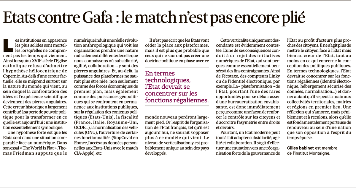 Vecteurs d'une rupture quasi anthropologique, nouvelles expressions de  puissance économique et géostratégiques, les plateformes, conséquence de la révolution digitale, sont des fortes avec lesquelles la cohabitation ne fait que commencer. Les Echos.