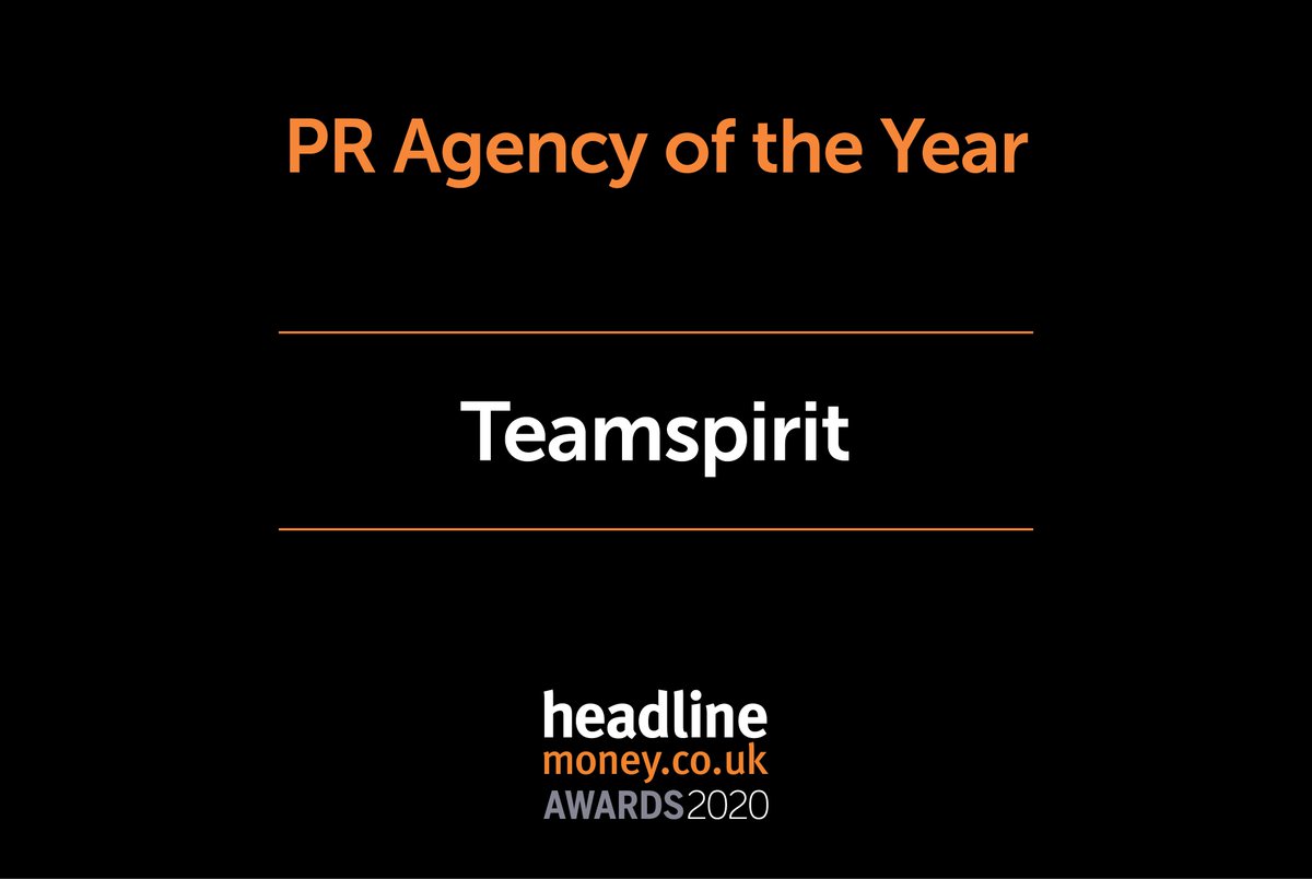 Headlinemoney_'s tweet photo. And last, but certainly not least, in the PR categories – congratulations to PR Agency of the Year...

@TeamspiritGroup! 

#HMAwards20 https://t.co/Vs8CVtAt3H