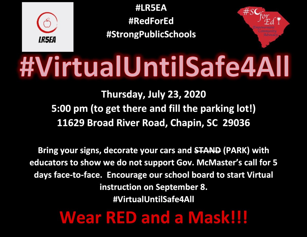 LexRich5EA's tweet photo. Educators want to be in schools teaching our students. We need a SAFE and SPECIFIC plan that won’t put children or educators at risk. Come out and make your voice heard. #RedforEd #StrongPublicSchools #VirtualUntilSafe4All #LR5EA https://t.co/Ze7ysfRYjk
