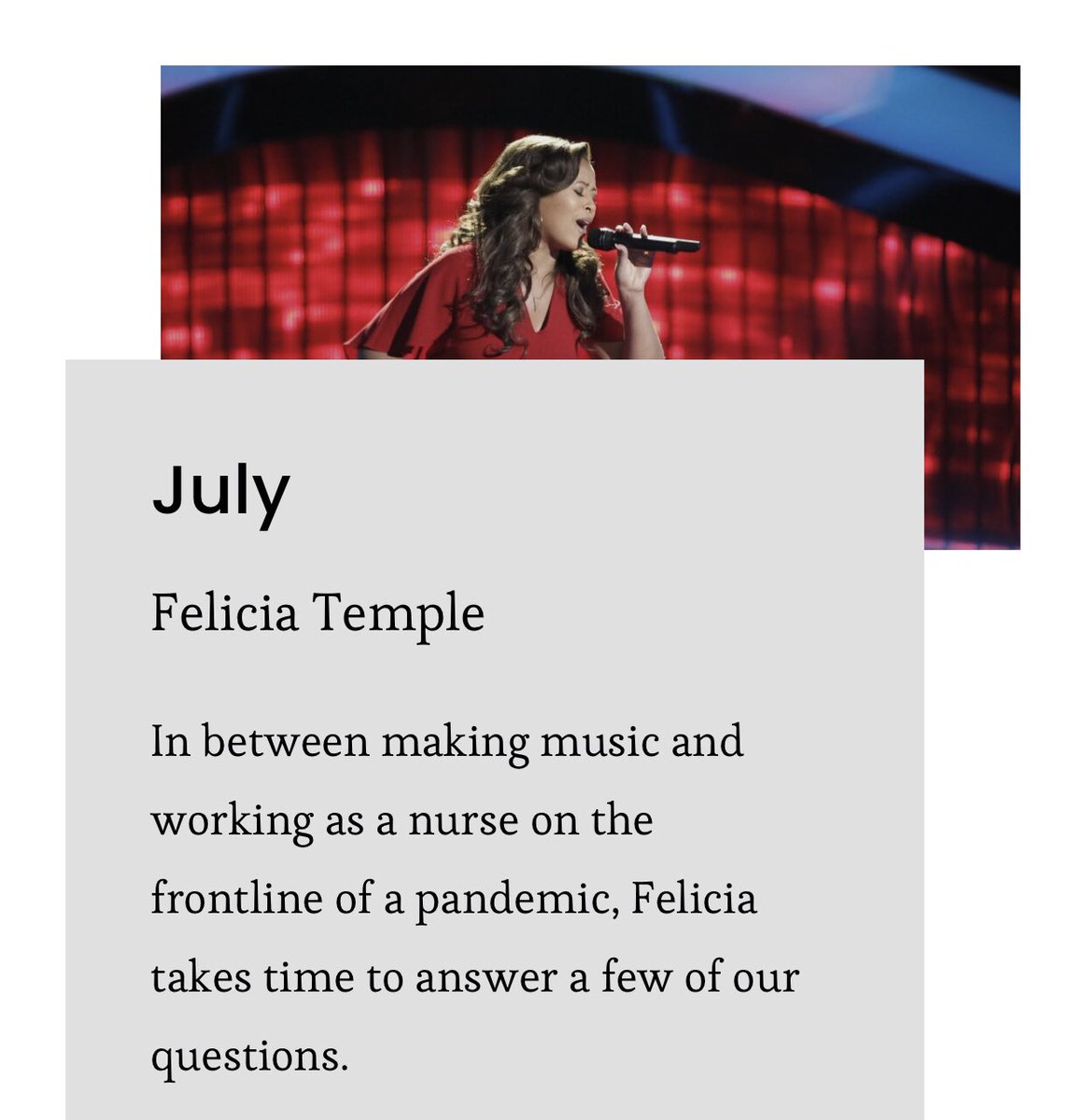 Interview with <a href="/feliciatemple/">Felicia Temple</a> up now! 
“I knew I was strong, but battling neuroendocrine cancer made me realize exactly how strong I am.”
#womeninmusic #thevoice #covid19 #nurse #randbmusic #randbsoul check it out here:
musicbabblelv.com/july-2020