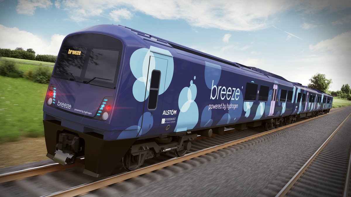 AlstomUK's tweet photo. This morning we unveiled a £1 million investment in our #Class600 #hydrogen train for the UK, the Alstom and Eversholt Rail Breeze https://t.co/L82k3LvT9T https://t.co/O4iNnXJusu