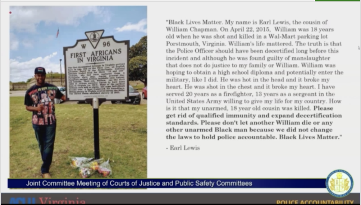 earl lewis lost his cousin william chapman in 2015. he was murdered by portsmouth police.
