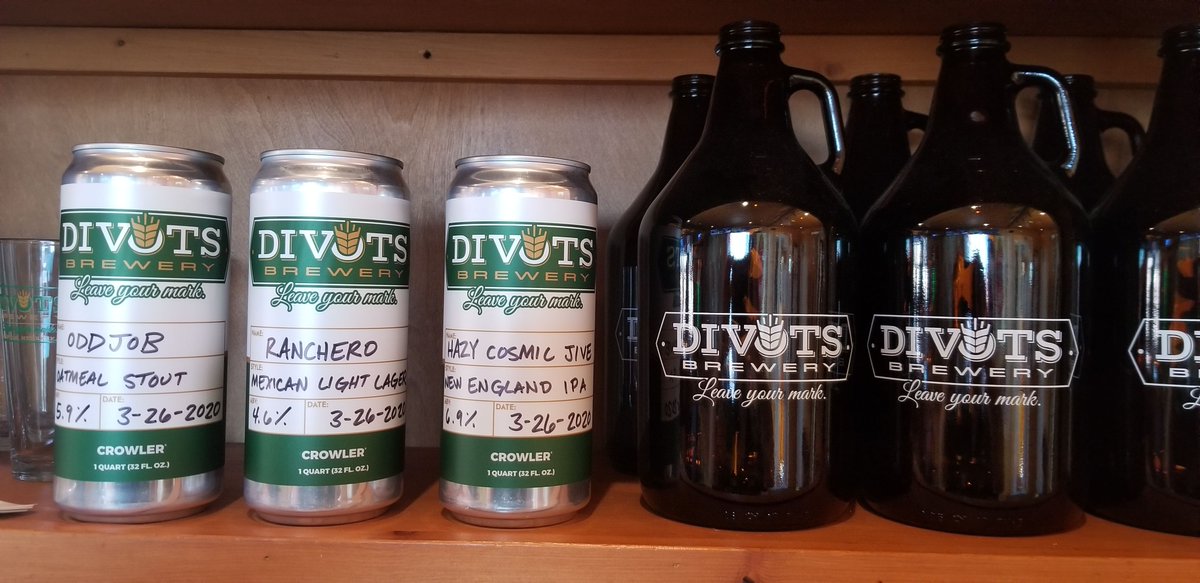 Divots_Brewing's tweet photo. Stop in an stock up on 32oz crowlers and 64oz growlers for the coming weekend! Any Divots beer on tap is poured fresh into the can or the glass! We have up to 14 beers on tap at anytime! https://t.co/MAYnnFbHyp