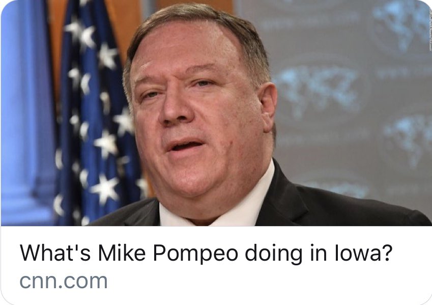 mikepompeo's tweet photo. Dear Coastal Elites in the Media,
 
You don’t write articles like this when I travel to NYC, Boston or Philly. Do you think America’s Heartland isn’t worth my time? Because I do. There’s a lot of the country that exists outside the Acela corridor - you should visit it sometime. https://t.co/F9lATE1tAR