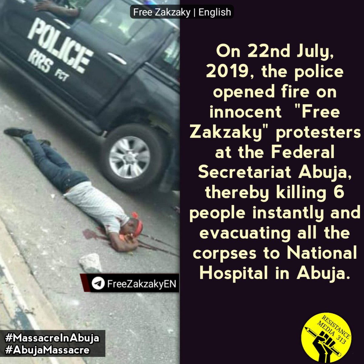 yabawiy's tweet photo. @Amnesty International in a statement said it got a report that “six people were shot dead amid a reckless use of lethal force by the Nigerian police @PoliceNG” during the protest.
#MassacreInAbuja https://t.co/OqAH1oYeqU