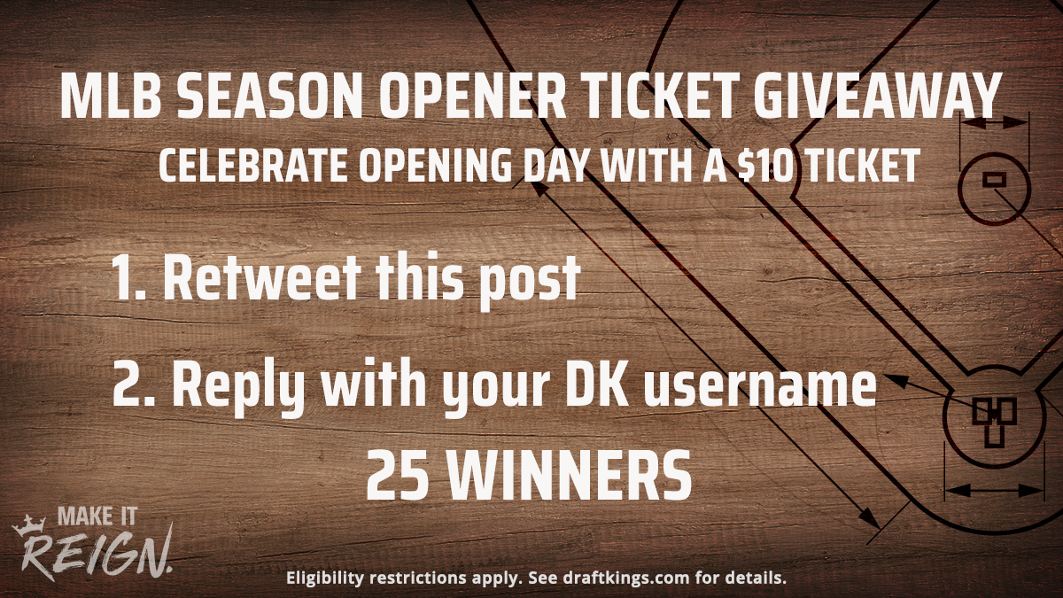 🚨GIVEAWAY 🚨

Get back into the swing of MLB DFS with a $10 ticket for Opening Day. Here's how: 

1️⃣ RT
2️⃣ Reply with your DraftKings username. 

25 random winners. Ends at 4:00 pm EST. 
T&amp;C: bit.ly/32L8q6f
