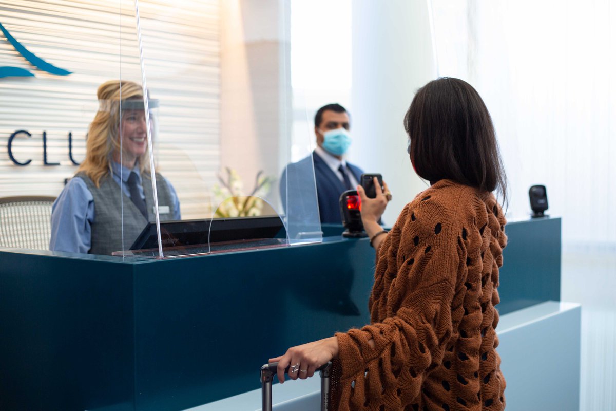 ARCONAS's tweet photo. To encourage physical distancing, keep travelers &amp; staff safe, and boost passenger confidence, @TheClub_Lounge has installed Arconas’ cough shields, floor stickers and cushion covers in their airport lounges, including re-opened locations at #DFW, #LAS, #MCO, #JAX, #SEA and more! https://t.co/deS5qhsaNN