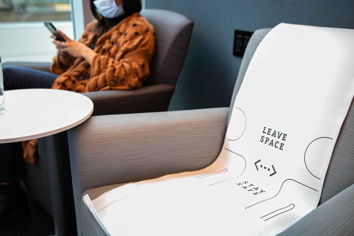ARCONAS's tweet photo. To encourage physical distancing, keep travelers &amp; staff safe, and boost passenger confidence, @TheClub_Lounge has installed Arconas’ cough shields, floor stickers and cushion covers in their airport lounges, including re-opened locations at #DFW, #LAS, #MCO, #JAX, #SEA and more! https://t.co/deS5qhsaNN