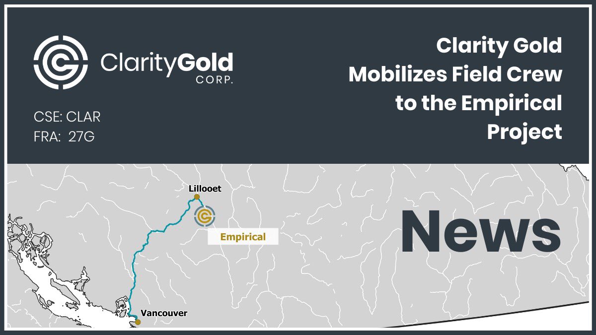 claritygoldcorp's tweet photo. Clarity Gold mobilizes crew to visit the recently acquired expansion claims at its flagship Empirical Project.
Visit our website for more information https://t.co/U0t54cNvGB
#ExploreWithClarity #gold #exploration $CLAR https://t.co/zwoHUqtD2h