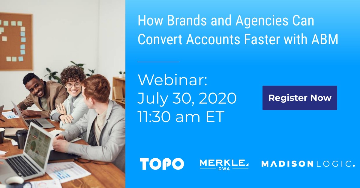 madisonlogic's tweet photo. Madison Logic, @Merkle|@DWAtechmedia and @TOPOhq
are sharing the best ways to make an impact on pipeline and revenue with ABM on July 30 at 11:30AM ET – register now: https://t.co/Km4RfBKiRp #madisonlogic #merkledwa #TOPO #webinar #marketing #b2b #abm #accountbasedmarketing https://t.co/uV0T5bDEIF