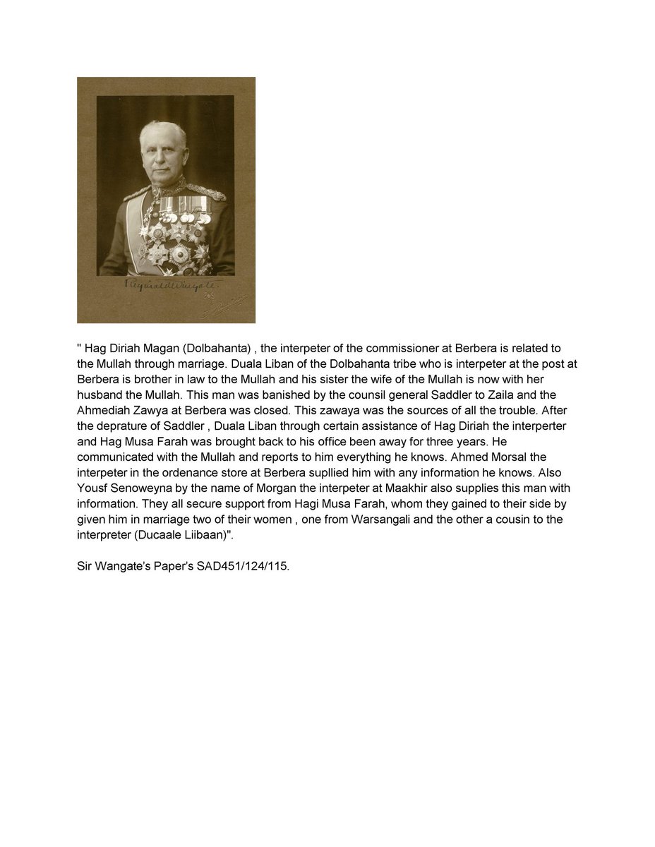 The Mullah grew up in Bebera. Studied & joined the Axmediyada , married & had his first born. He arrived at Berbera a teenager joining his sister married to Duale Liban interpeter at Berbera post. Another relative Diiriye Magan the cheif translator of the commissioner.