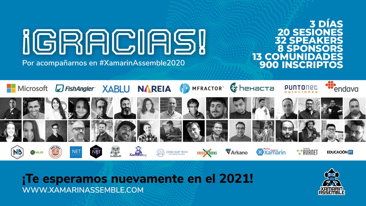 🐒¡Gracias todos los que hicieron posible que nuestro primer evento virtual sea un éxito total! 🙌 La comunidad Xamarin está creciendo y estamos felices de representar a América Latina. 🚀

Te esperamos el año que viene 👊
#Xamarin #dotnet <a href="/xamarinhq/">Xamarin</a> <a href="/XamarinEvents/">Xamarin Events</a>